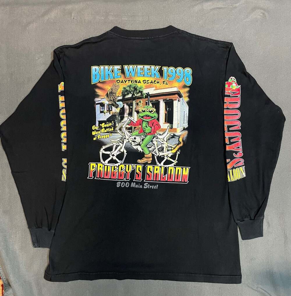 Vintage Froggy's Saloon Daytona Beach Long Sleeve Graphic Pocket T-Shirt